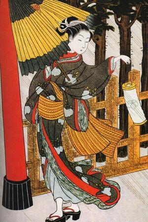 Girl on Her Way to the Shinto Shrine on a Stormy Night, 18th Century