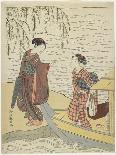 A Courtesan and Her Kamuro on a Verandah Watching Flying Geese in the Rain-Suzuki Harunobu-Giclee Print