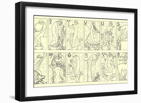 Svelte Woman Demonstrating Zodiac Signs-null-Framed Art Print