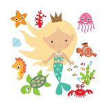 Sea Animal,Sea Horse,Jellyfish,Crab,Vector,Cartoon,Illustration-Svetlana Peskin-Art Print