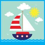 Lighthouse,Sea,Yacht,Landscape,Vector,Cartoon,Illustration-Svetlana Peskin-Art Print