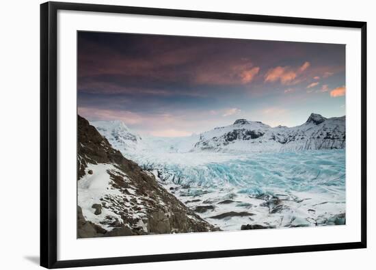 Svinafellsjokull glacier at sunrise in the Skaftafell National Park in southern Iceland.-Alex Saberi-Framed Photographic Print