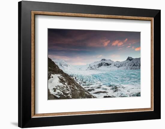 Svinafellsjokull glacier at sunrise in the Skaftafell National Park in southern Iceland.-Alex Saberi-Framed Photographic Print