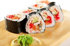 Rainbow Maki Sushi - Roll with Eel and Cream Cheese Inside. Tuna, Salmon and Avocado Outside-svry-Photographic Print
