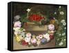 Swag of Beautiful Summer Flowers and Strawberries-null-Framed Stretched Canvas