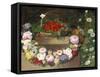 Swag of Beautiful Summer Flowers and Strawberries-null-Framed Stretched Canvas