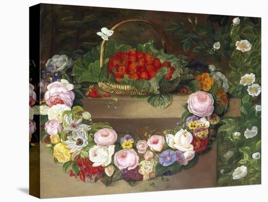 Swag of Beautiful Summer Flowers and Strawberries-null-Stretched Canvas