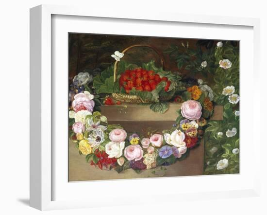 Swag of Beautiful Summer Flowers and Strawberries-null-Framed Giclee Print