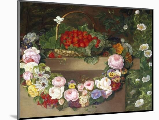 Swag of Beautiful Summer Flowers and Strawberries-null-Mounted Giclee Print
