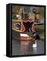 Swan and Narrowboat Near the British Waterways Board Workshops, Tardebigge, England-David Hughes-Framed Stretched Canvas