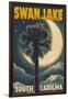 Swan Lake, South Carolina - Palmetto Moon and Palm-Lantern Press-Framed Art Print