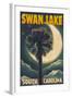 Swan Lake, South Carolina - Palmetto Moon and Palm-Lantern Press-Framed Art Print