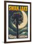 Swan Lake, South Carolina - Palmetto Moon and Palm-Lantern Press-Framed Art Print