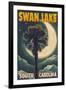 Swan Lake, South Carolina - Palmetto Moon and Palm-Lantern Press-Framed Art Print