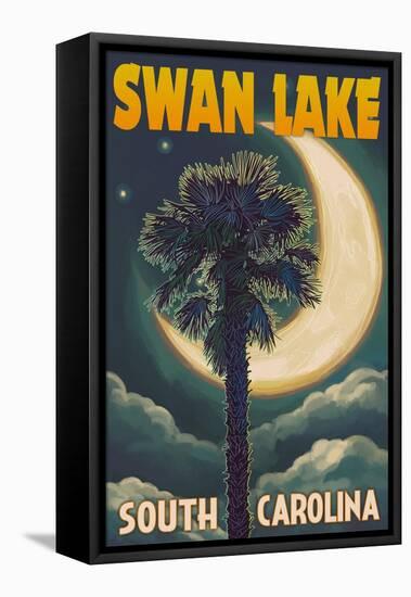 Swan Lake, South Carolina - Palmetto Moon and Palm-Lantern Press-Framed Stretched Canvas