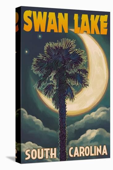 Swan Lake, South Carolina - Palmetto Moon and Palm-Lantern Press-Stretched Canvas