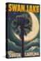 Swan Lake, South Carolina - Palmetto Moon and Palm-Lantern Press-Stretched Canvas