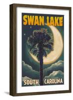 Swan Lake, South Carolina - Palmetto Moon and Palm-Lantern Press-Framed Art Print