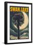 Swan Lake, South Carolina - Palmetto Moon and Palm-Lantern Press-Framed Art Print