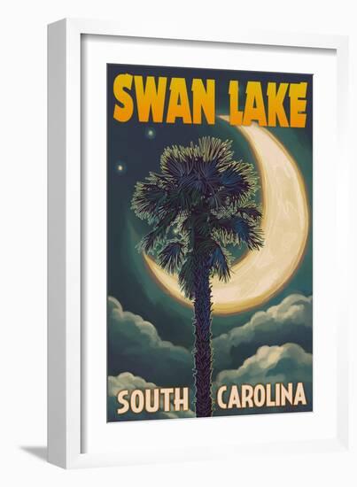 Swan Lake, South Carolina - Palmetto Moon and Palm-Lantern Press-Framed Art Print