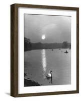 Swan on the Serpentine During the Mmonlight-Cornell Capa-Framed Photographic Print