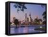 Swan River and James Mitchell Park at dusk-Jonathan Hicks-Framed Stretched Canvas