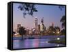 Swan River and James Mitchell Park at dusk-Jonathan Hicks-Framed Stretched Canvas