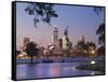 Swan River and James Mitchell Park at dusk-Jonathan Hicks-Framed Stretched Canvas