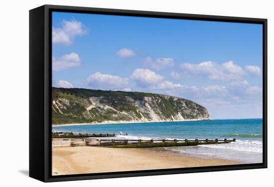 Swanage Beach and White Cliffs, Dorset, Jurassic Coast, England, United Kingdom, Europe-Matthew Williams-Ellis-Framed Stretched Canvas