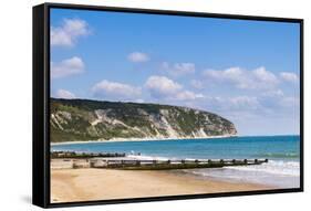 Swanage Beach and White Cliffs, Dorset, Jurassic Coast, England, United Kingdom, Europe-Matthew Williams-Ellis-Framed Stretched Canvas