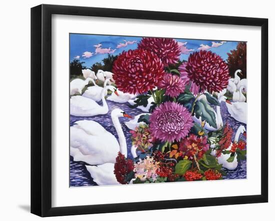 Swans and Chrysanthemums, 2005-Christopher Ryland-Framed Giclee Print