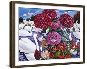 Swans and Chrysanthemums, 2005-Christopher Ryland-Framed Giclee Print