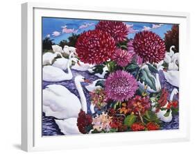 Swans and Chrysanthemums, 2005-Christopher Ryland-Framed Giclee Print