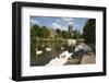 Swans Beside the River Severn and Worcester Cathedral, Worcester, Worcestershire, England-Stuart Black-Framed Photographic Print