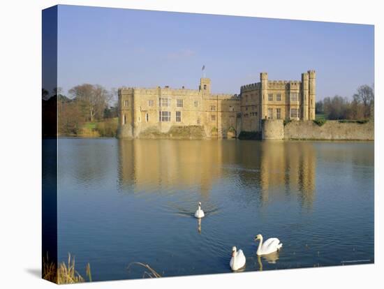 Swans in Front of Leeds Castle, Kent, England-G Richardson-Stretched Canvas