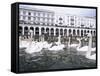 Swans in Front of the Alster Arcades in the Altstadt (Old Town), Hamburg, Germany-Yadid Levy-Framed Stretched Canvas