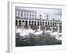 Swans in Front of the Alster Arcades in the Altstadt (Old Town), Hamburg, Germany-Yadid Levy-Framed Photographic Print