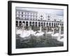 Swans in Front of the Alster Arcades in the Altstadt (Old Town), Hamburg, Germany-Yadid Levy-Framed Photographic Print