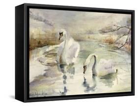 Swans in Winter-Karen Armitage-Framed Stretched Canvas