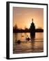 Swans On Lake-Charles Bowman-Framed Photographic Print