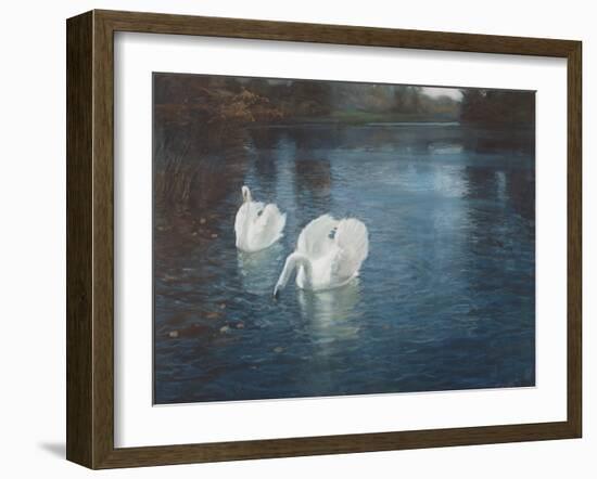 Swans on the River, C.1880-Fritz Thaulow-Framed Giclee Print