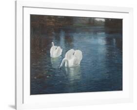 Swans on the River, C.1880-Fritz Thaulow-Framed Giclee Print