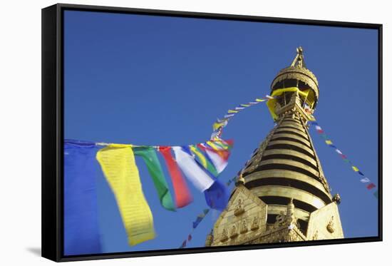 Swayambhunath Stupa, UNESCO World Heritage Site, Kathmandu, Nepal, Asia-Ian Trower-Framed Stretched Canvas