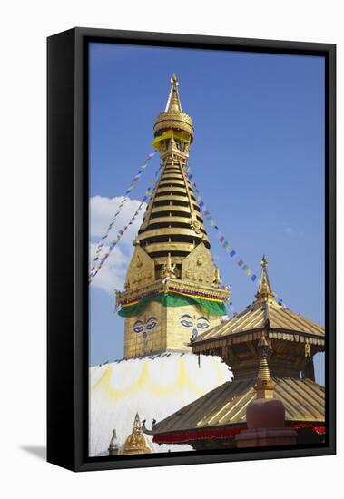 Swayambhunath Stupa, UNESCO World Heritage Site, Kathmandu, Nepal, Asia-Ian Trower-Framed Stretched Canvas