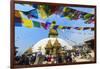 Swayambunath or Monkey Temple, Central Stupa and Buddha eyes, UNESCO World Heritage Site, Kathmandu-G&M Therin-Weise-Framed Photographic Print