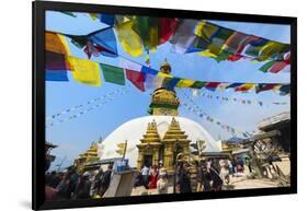 Swayambunath or Monkey Temple, Central Stupa and Buddha eyes, UNESCO World Heritage Site, Kathmandu-G&M Therin-Weise-Framed Photographic Print