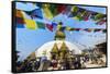 Swayambunath or Monkey Temple, Central Stupa and Buddha eyes, UNESCO World Heritage Site, Kathmandu-G&M Therin-Weise-Framed Stretched Canvas