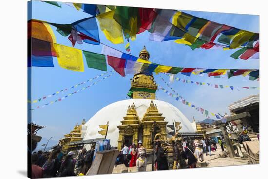 Swayambunath or Monkey Temple, Central Stupa and Buddha eyes, UNESCO World Heritage Site, Kathmandu-G&M Therin-Weise-Stretched Canvas