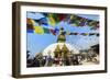 Swayambunath or Monkey Temple, Central Stupa and Buddha eyes, UNESCO World Heritage Site, Kathmandu-G&M Therin-Weise-Framed Photographic Print