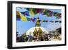 Swayambunath or Monkey Temple, Central Stupa and Buddha eyes, UNESCO World Heritage Site, Kathmandu-G&M Therin-Weise-Framed Photographic Print